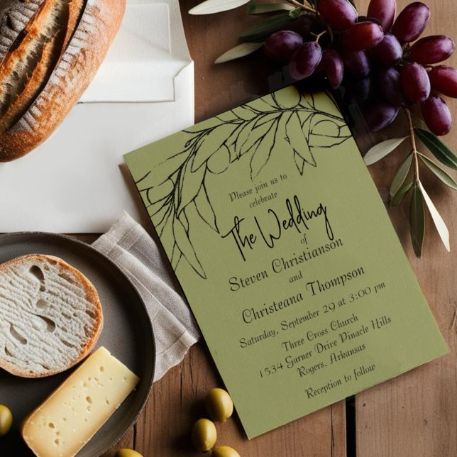 Simple Modern Olive Green Olive Branch Photo Invitation (Creator Uploaded)