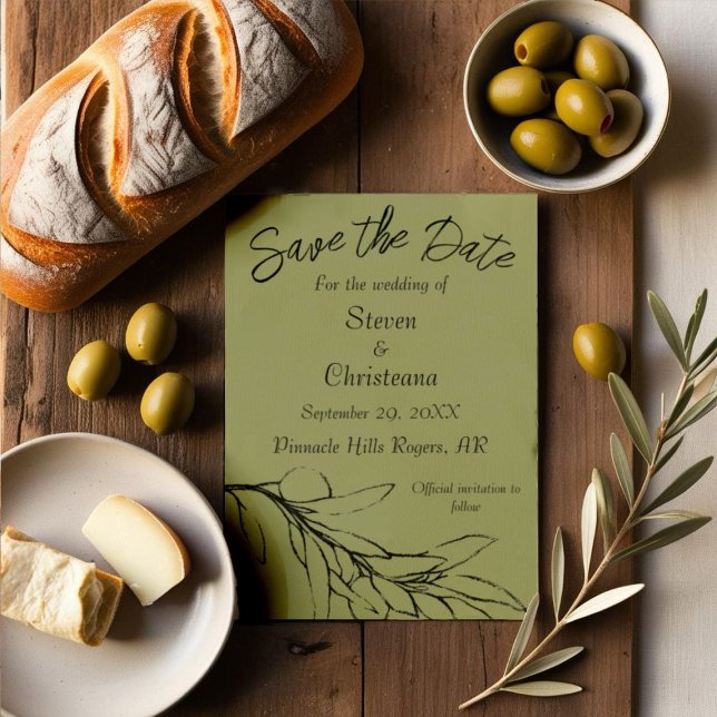 Simple Modern Olive Green Olive Branch Photo Save The Date (Creator Uploaded)