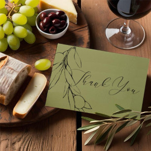 Simple Modern Olive Green Olive Branch  Thank You Card