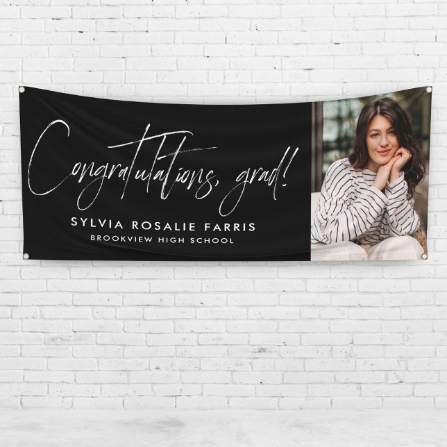 Simple modern one photo black graduation banner (Creator Uploaded)