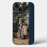 Simple modern one photo wavy edge cool navy blue