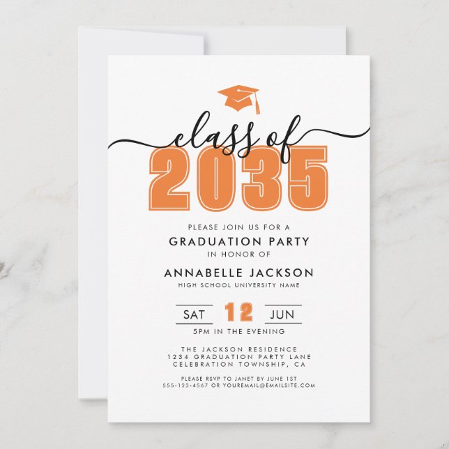 Simple Modern Orange Graduation Party Invitation (Front)