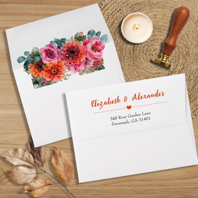Simple Modern Orange Heart Return Address Wedding Envelope (Creator Uploaded)