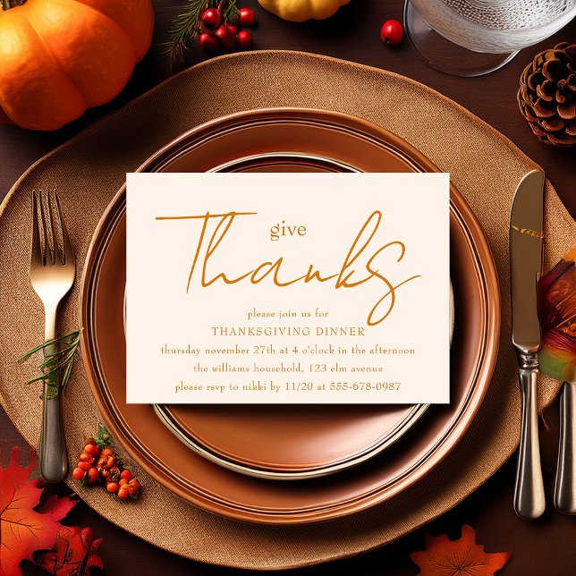 Simple Modern Orange Script Give Thanks Invitation (Creator Uploaded)