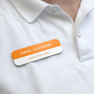 Simple Modern Orange White Title Pin Magnetic Name Tag