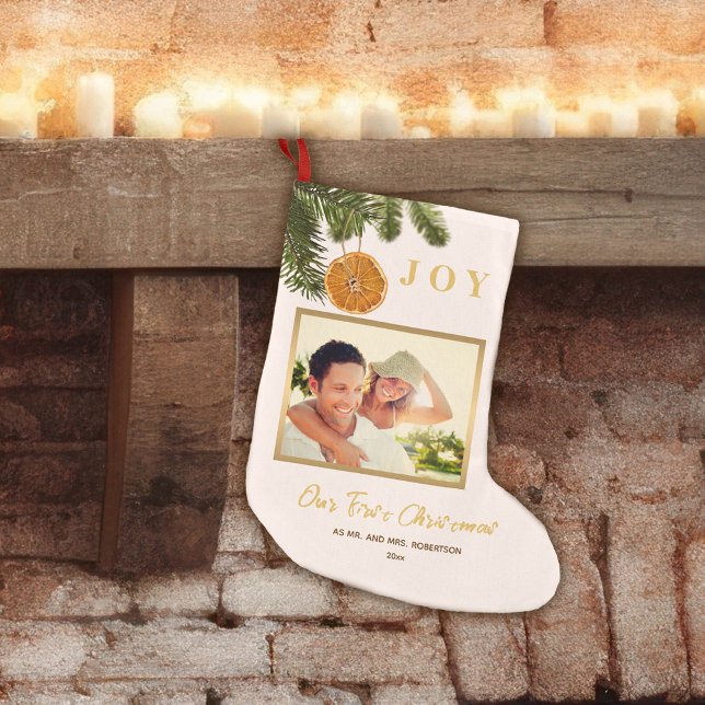 Simple Modern Our First Christmas Newlywed Citrus Small Christmas Stocking (Creator Uploaded)
