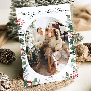 Simple Modern Oval Shape Photo Christmas Card