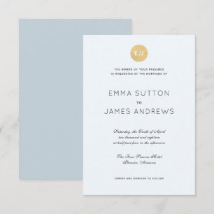 Simple Modern Pale Blue Gold Wedding Invitation