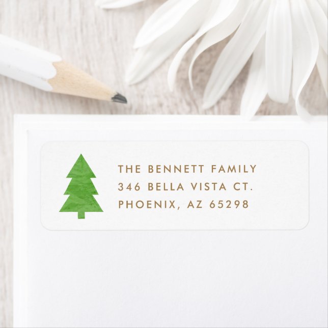 Simple Modern Paper Christmas Tree Return Address Label (Insitu)