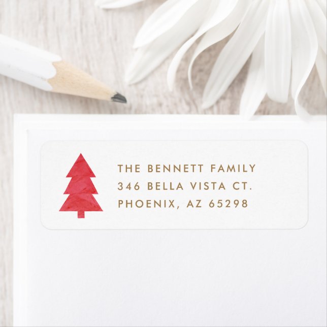 Simple Modern Paper Christmas Tree Return Address Label (Insitu)