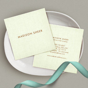 Simple Modern Pastel Lime Green Linen, Minimalist Square Business Card