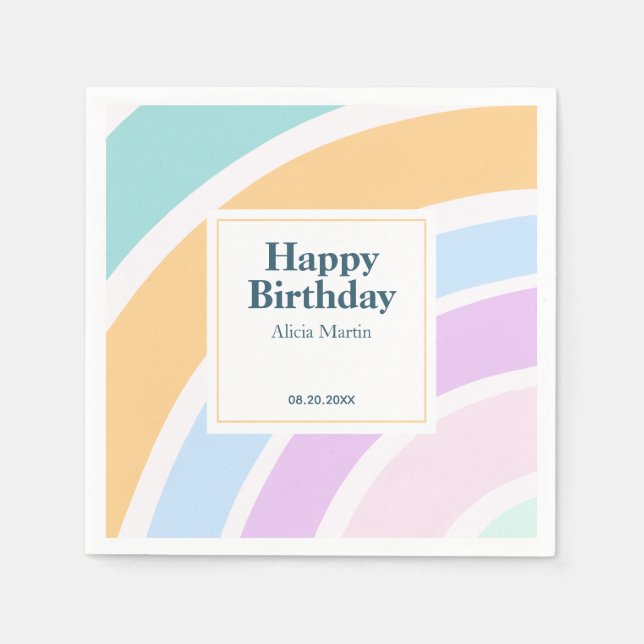 Simple Modern Pastel Rainbow Happy Birthday Napkin (Front)