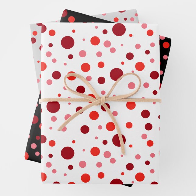 Simple Modern Pastel Ruby Red Cranberry Polka Dot  Wrapping Paper Sheet (In situ)