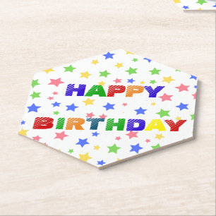 Simple Modern Pastel Star colourful birthday party Paper Coaster