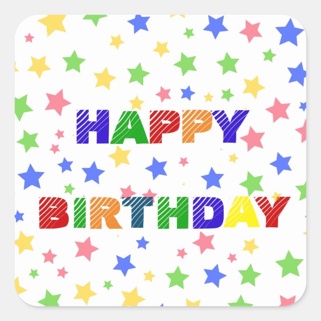 Simple Modern Pastel Star colourful birthday party Square Sticker (Front)