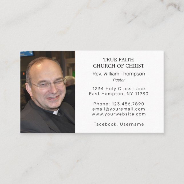 Simple Modern Pastor Photo Religious Church Business Card (Front)