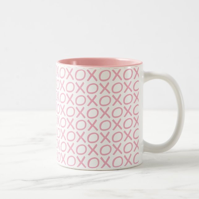 Simple Modern Pattern XOXO Valentine's Day Love Two-Tone Coffee Mug (Right)