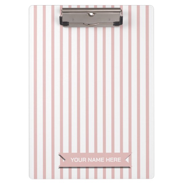 Simple Modern Peach Stripe Custom Name Clipboard (Front)