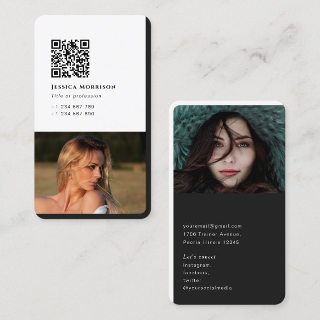 Simple modern personal photo QR code Business Card (Front/Back)