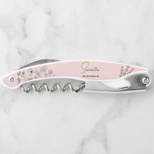 Simple Modern Personalised Bridesmaid Floral Waite Corkscrew