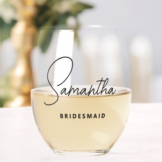 Simple Modern Personalised Bridesmaid Proposal Stemless Wine Glass (Creator Uploaded)