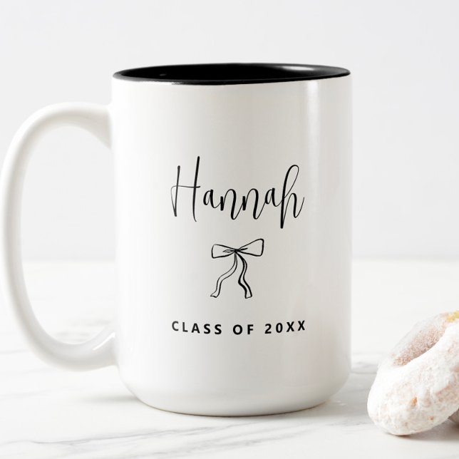Simple Modern Personalised Class of 2025 Graduatio Two-Tone Coffee Mug (class of 2025 graduation coffee mug with name, chic modern simple, college, coquette bow, elegant)