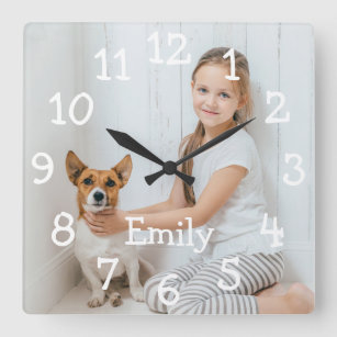 Simple Modern Personalised Name Photo Square Wall Clock