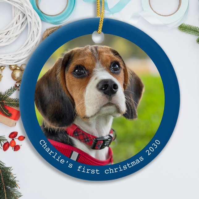 Simple Modern Personalised Pet Puppy Dog Photo Ceramic Ornament (Creator Uploaded)