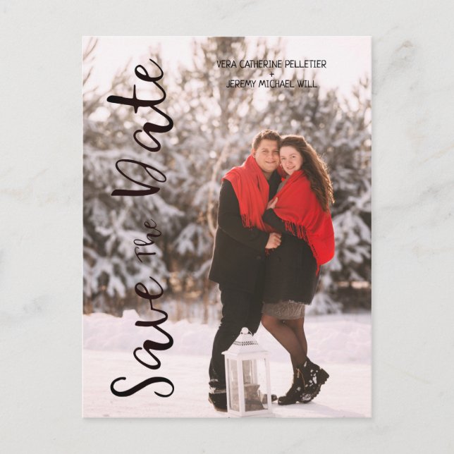 Simple Modern Personalised Photo Engagement Couple Postcard (Front)