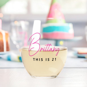 Simple Modern Personalised This is 21 Stemless Wine Glass