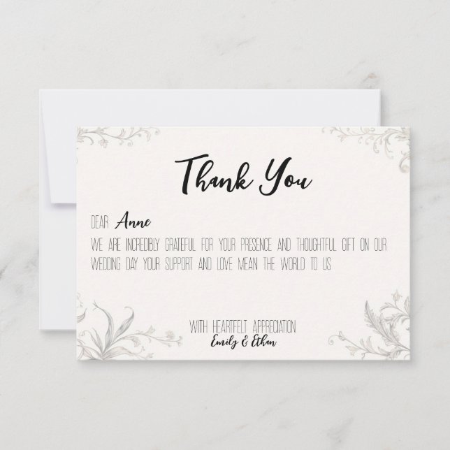 Simple & Modern Personalised Wedding Thank You Car Card (Front)