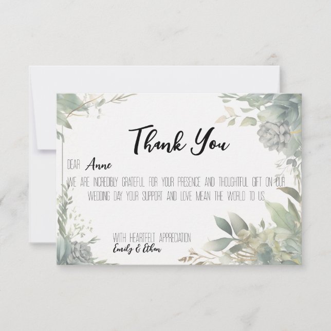 Simple & Modern Personalised Wedding Thank You Car Card (Front)