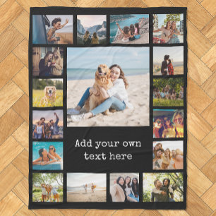 Simple Modern Personalized 17 Photo Collage Fleece Blanket