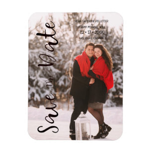 Simple Modern Personalized Photo Engagement Couple Magnet