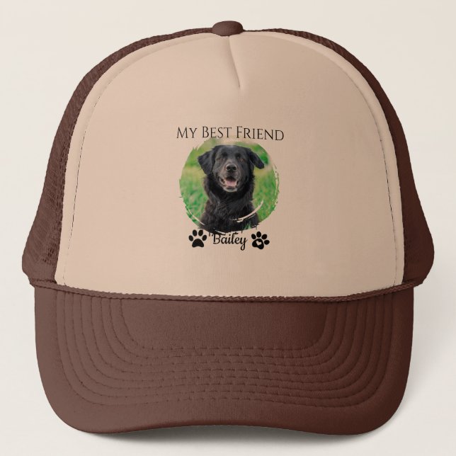 Simple Modern Pet Best Friend Photo Name Trucker Hat (Front)