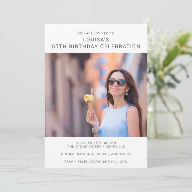 Simple Modern Photo 50th Birthday Party Invitation (Standing Front)