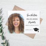 Simple modern photo arch Graduation Party Save The Date<br><div class="desc">A photo Save the date card for a graduation party. On front: Add your own vertical size photo of the graduate. Photo arch frame. A chic white background, black text. Templates for a name and date. The name and the text: Save the Date are written with a modern hand lettered...</div>
