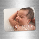 Simple Modern Photo Birth Announcement Magnet<br><div class="desc">Announce your bundle of joy with style! A full-bleed photo background and simple yet classic typography are the features of this modern birth announcement magnet. Simply edit the template with your details (your baby's name, birth stats, and your name) and then choose different size options if desired. You can change...</div>