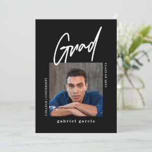 Simple Modern Photo Black Graduation Party Invitation