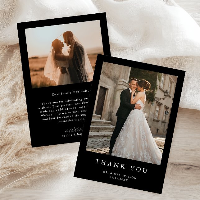 Simple Modern Photo Black Wedding Thank You Card (Creator Uploaded)