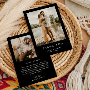 Simple Modern Photo Black Wedding Thank You Card