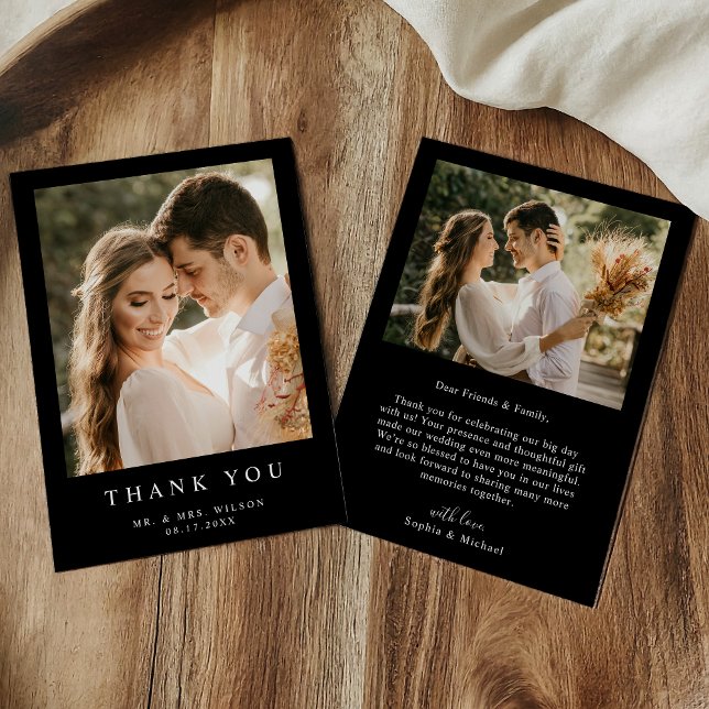 Simple Modern Photo Black Wedding Thank You Card (Creator Uploaded)