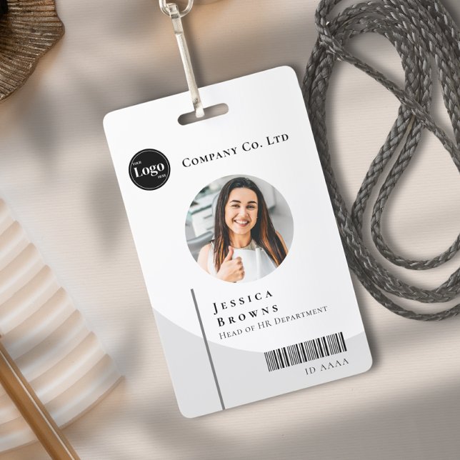 Simple Modern Photo Black & White Employee QR ID Badge (Creator Uploaded)