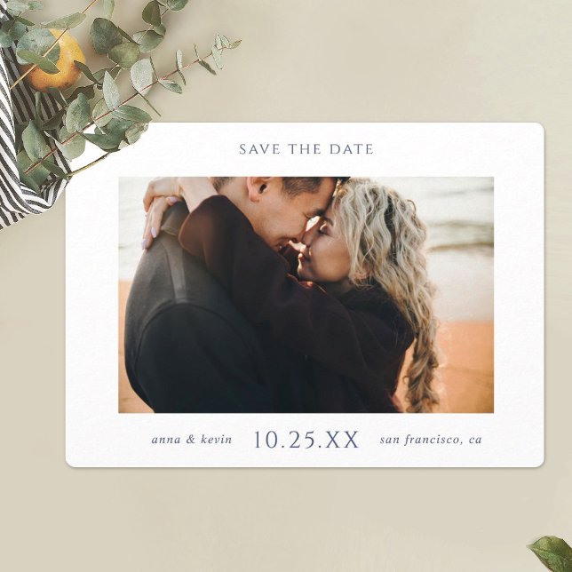Simple Modern Photo Blue Typography Wedding Save The Date (Creator Uploaded)