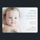 Simple Modern Photo Boy Birth Announcements<br><div class="desc">Welcome your new bundle of joy to the world with these sweet, simple and modern birth announcements in a beautiful baby blue colour. This announcement features your favourite photo with a white gradient and clean, modern typography. All text and colours on this invitation are customisable using the blue "Customise Me"...</div>