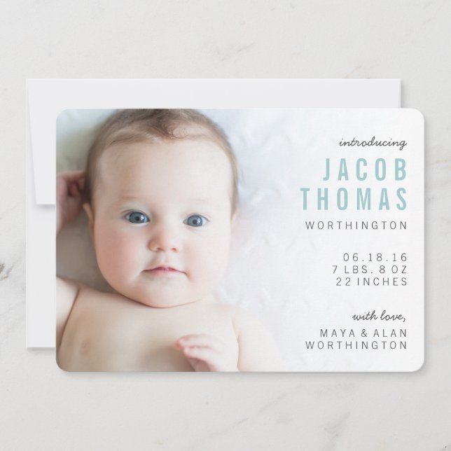 Simple Modern Photo Boy Birth Announcements (Front)
