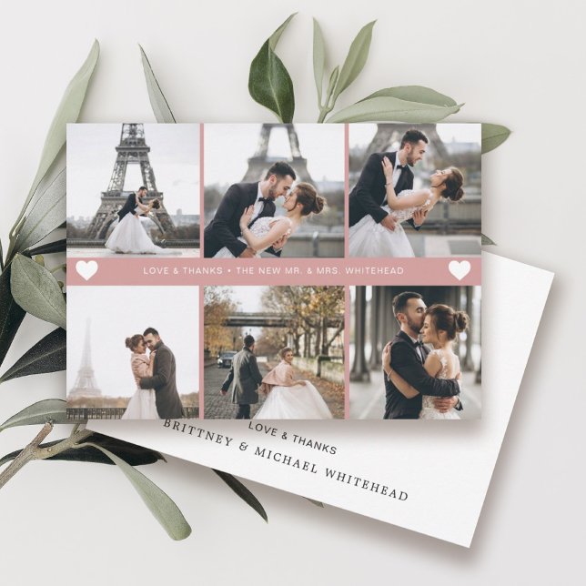 Simple Modern Photo Collage Blush Pink Thank You Card (Creator Uploaded)