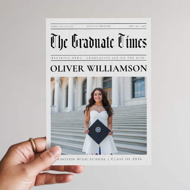 Simple Modern Photo Collage Newspaper Graduation Announcement (Creator Uploaded)