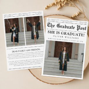 Simple Modern Photo Collage Newspaper Graduation Announcement