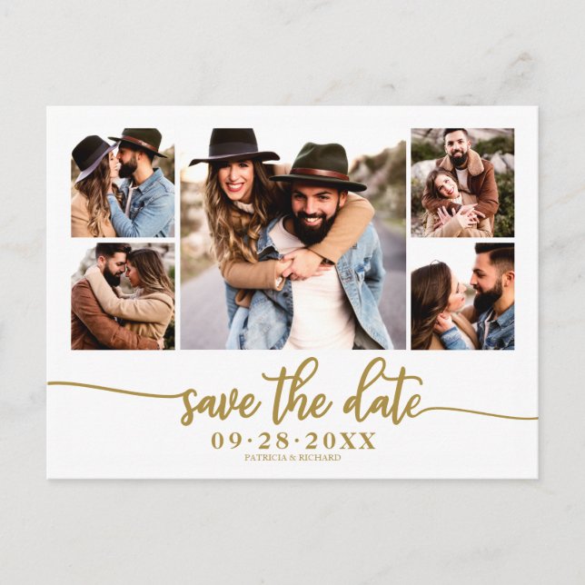 Simple Modern Photo Collage Wedding Save The Date Postcard (Front)